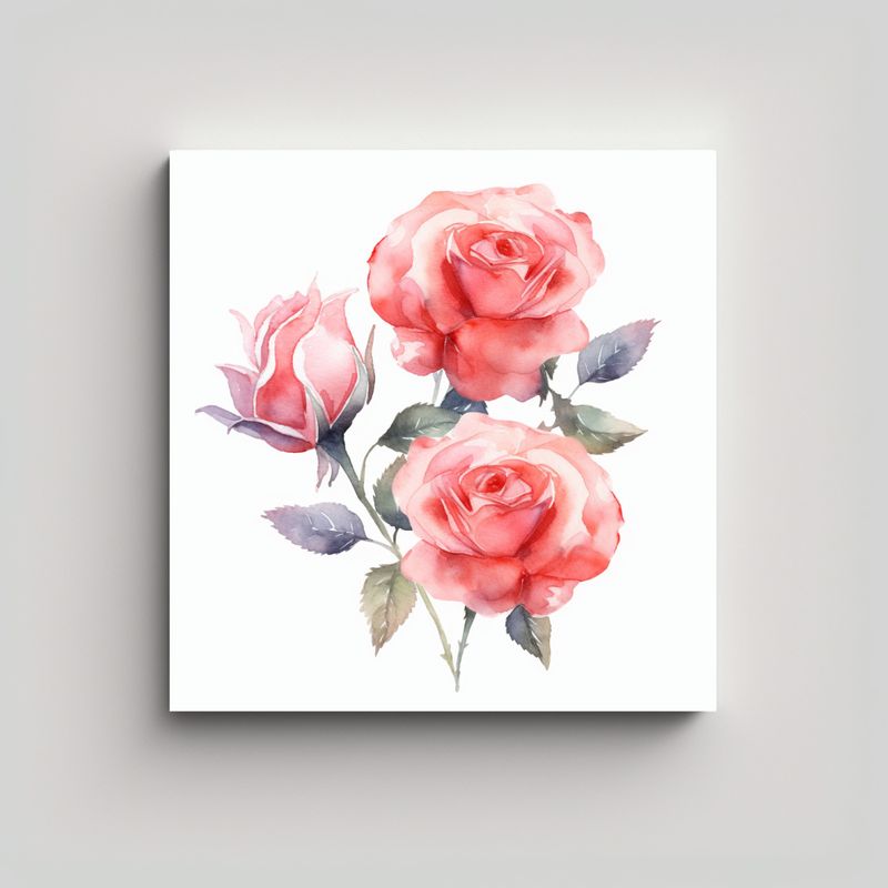 GENERICO - Arte Pared Elegante Acuarela Rosas Figura Fondo 90x90 Cm