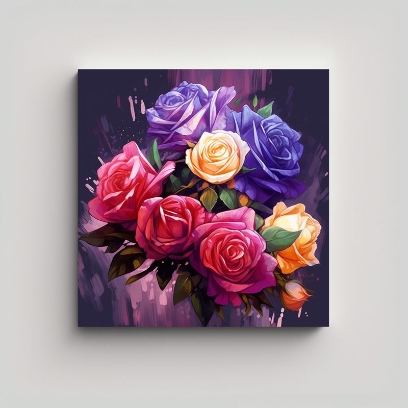 GENERICO - Pintura Surrealista De Rosas Rojas, Amarillas Y 80x80 Cm