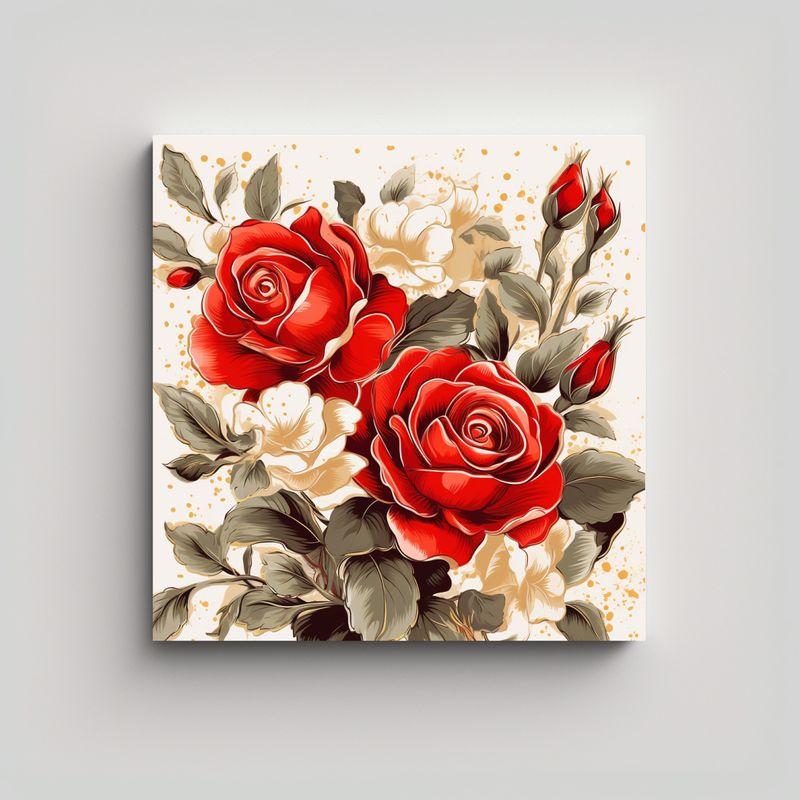 GENERICO - Arte Interior Moderno, Flores Rojas Y Rosas Con 90x90 Cm