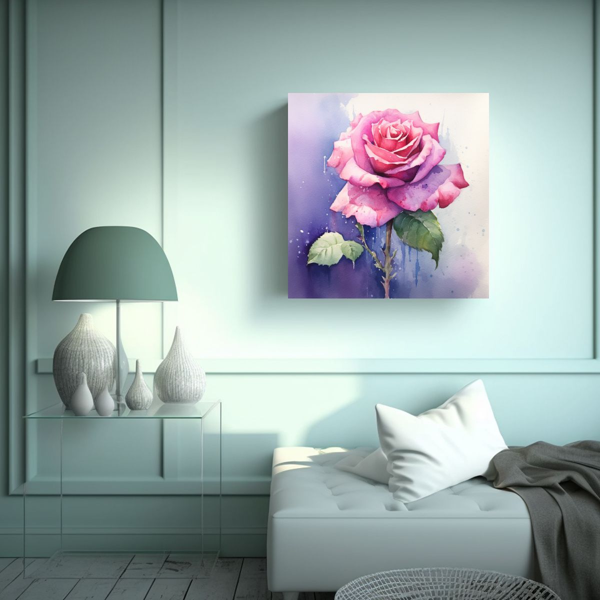 GENERICO - Lienzo De Acuarela Rosa Expresiva, Decoración 80x80 Cm
