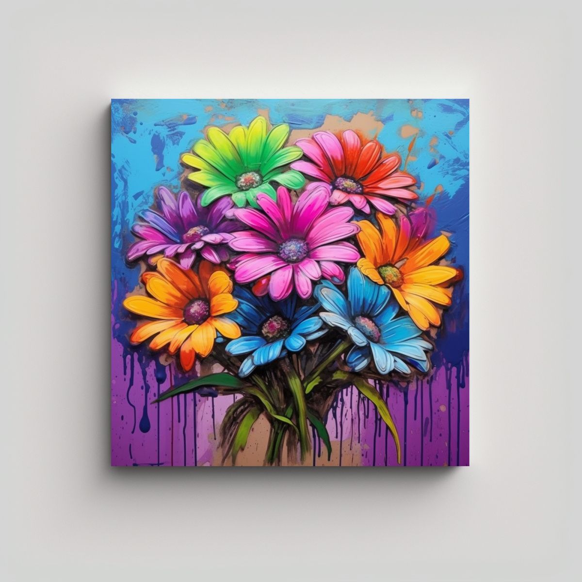 GENERICO - Daisies De Arco Iris Graffiti Arte Tonos Reflejo 70x70 Cm