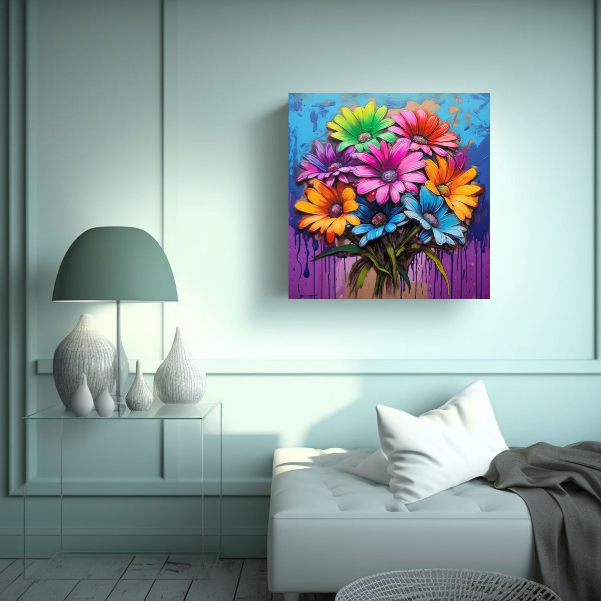 GENERICO - Daisies De Arco Iris Graffiti Arte Tonos Reflejo 70x70 Cm