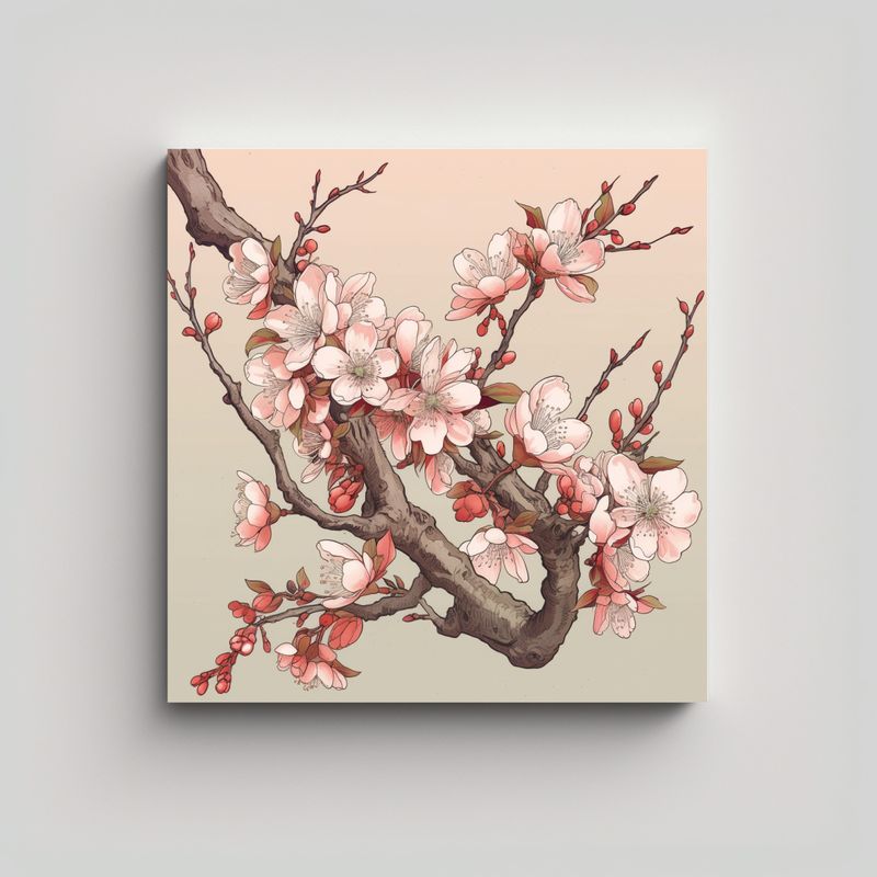 GENERICO - Sakura Estilo Japonés Antiguo Pintura Decorativa 60x60 Cm