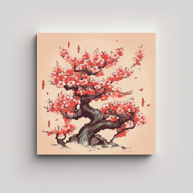 GENERICO - Sakura Estilo Japonés Antiguo Arte Decorativo 50x50 Cm