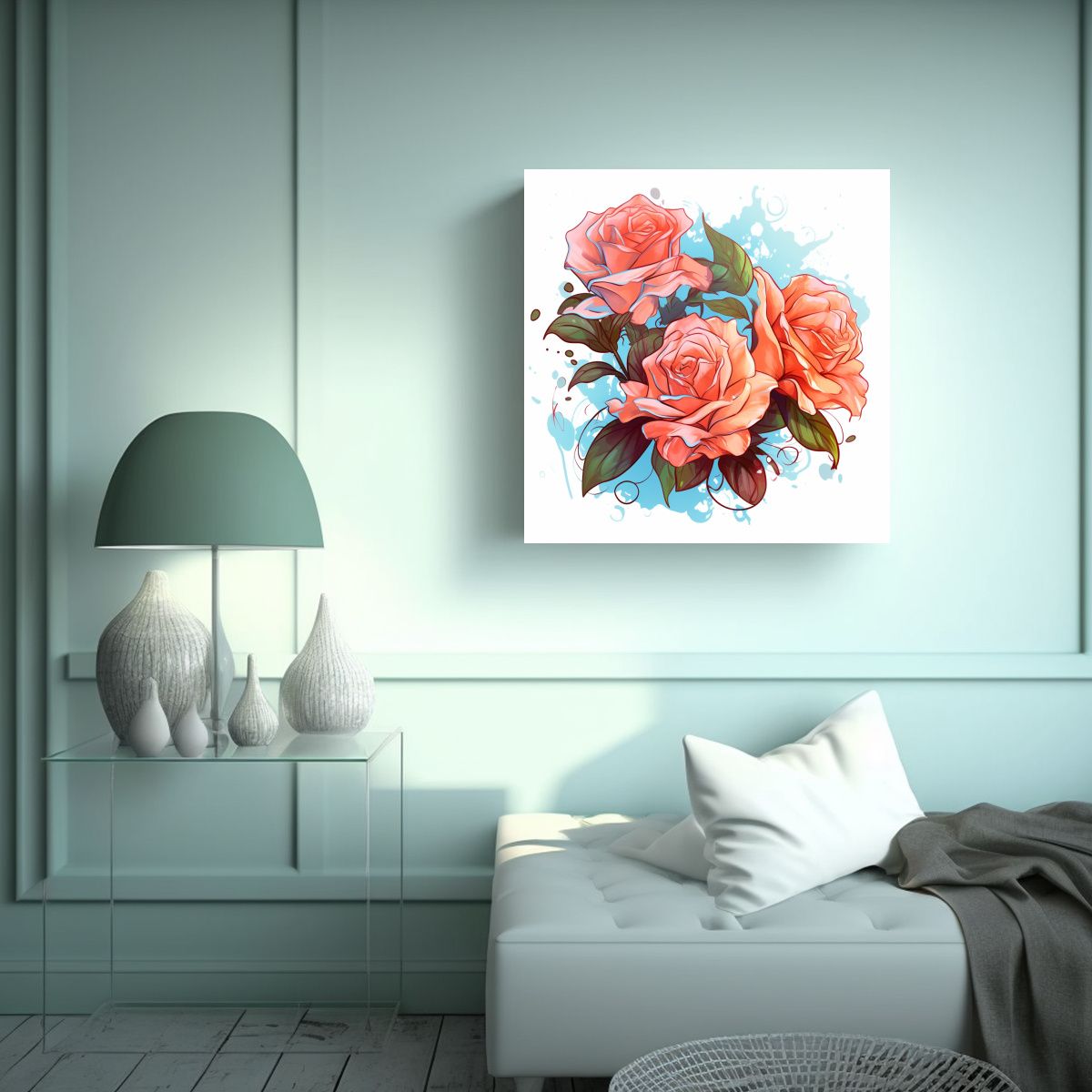 GENERICO - Arte De Pared Época Rosas, Ilustración Anime 80x80 Cm