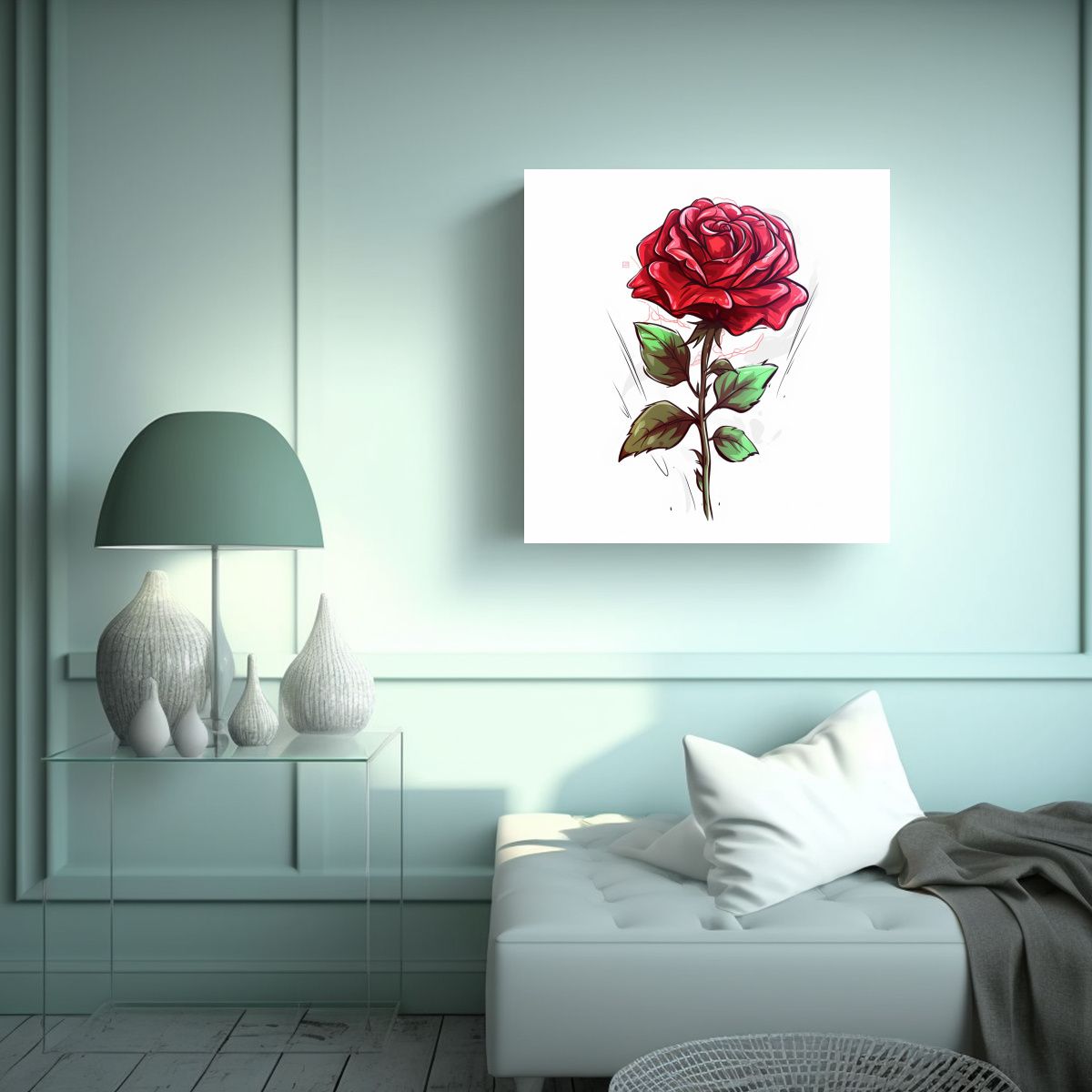 GENERICO - Ilustración Estilo Anime De Rosa Única En Arte 50x50 Cm