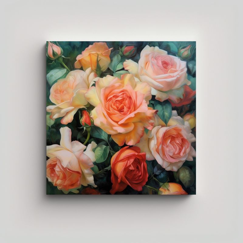 GENERICO - Vista Frontal De Flores Y Rosas, Pintura Clásica 70x70 Cm