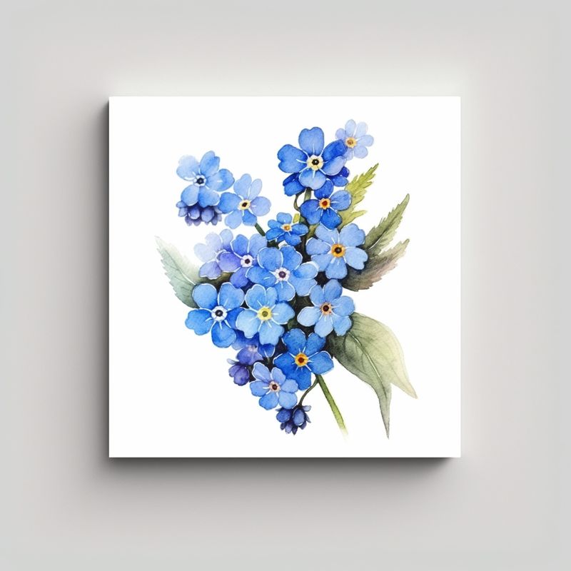 GENERICO - Ilustración Acuarela Flores Olvídame Elfiky 50x50 Cm