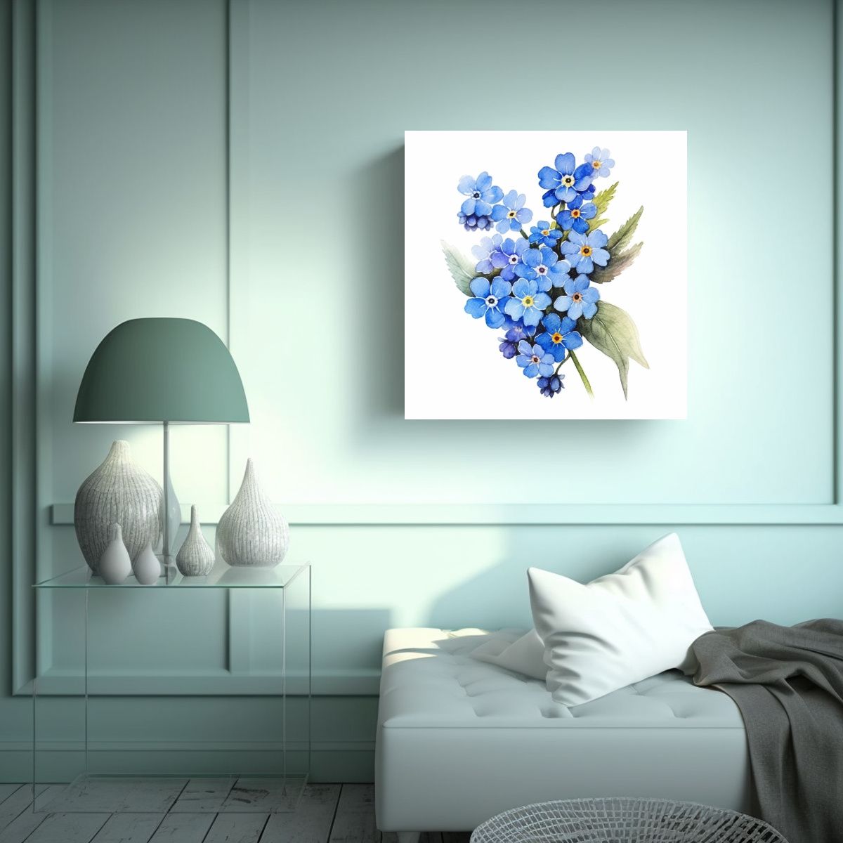 GENERICO - Ilustración Acuarela Flores Olvídame Elfiky 50x50 Cm