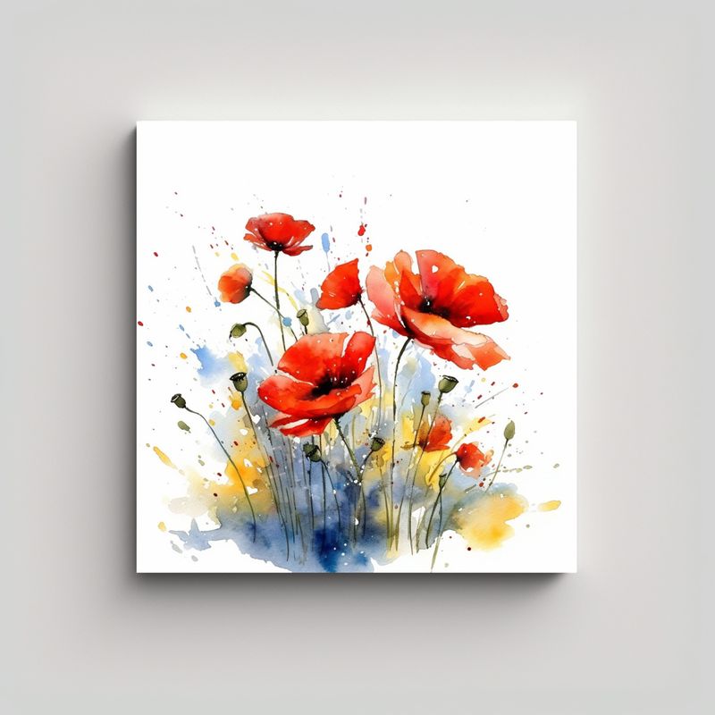 GENERICO - Campo De Flores De Amapola Acuarela Lienzo 70x70 Cm