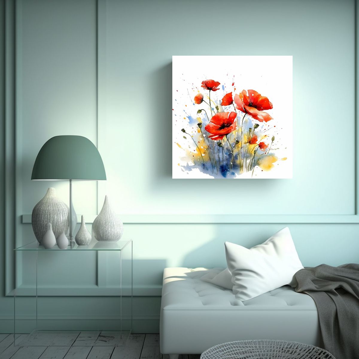 GENERICO - Campo De Flores De Amapola Acuarela Lienzo 60x60 Cm