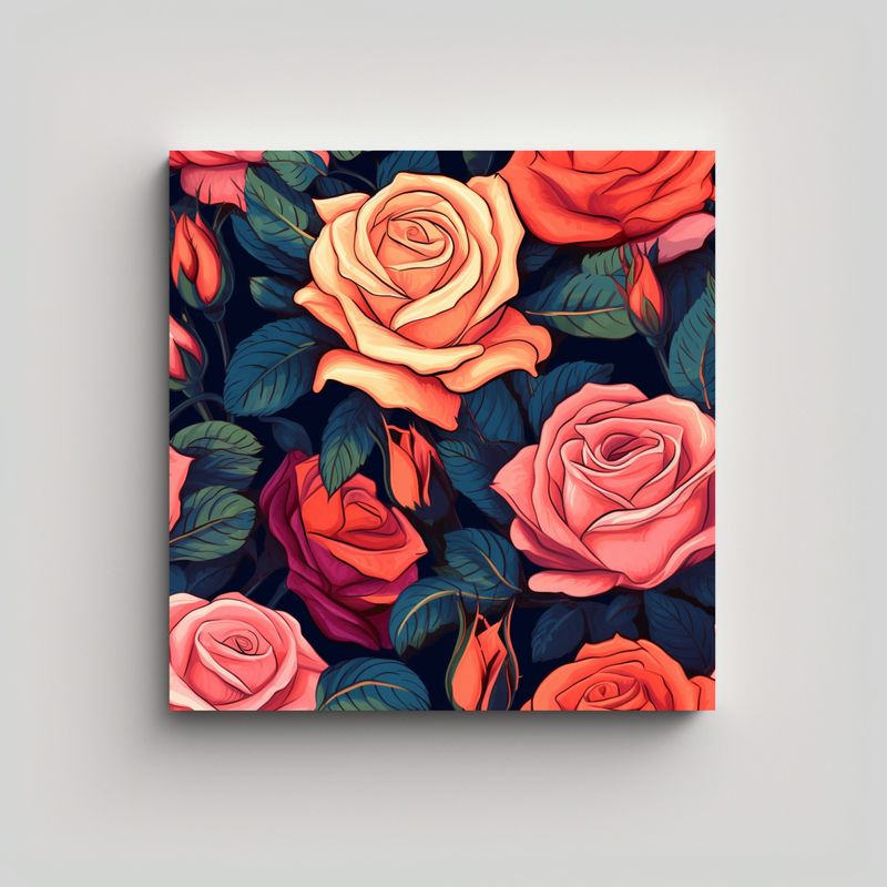 GENERICO - Arte Mural Colorido De Rosas, Lienzo Decorativo 50x50 Cm