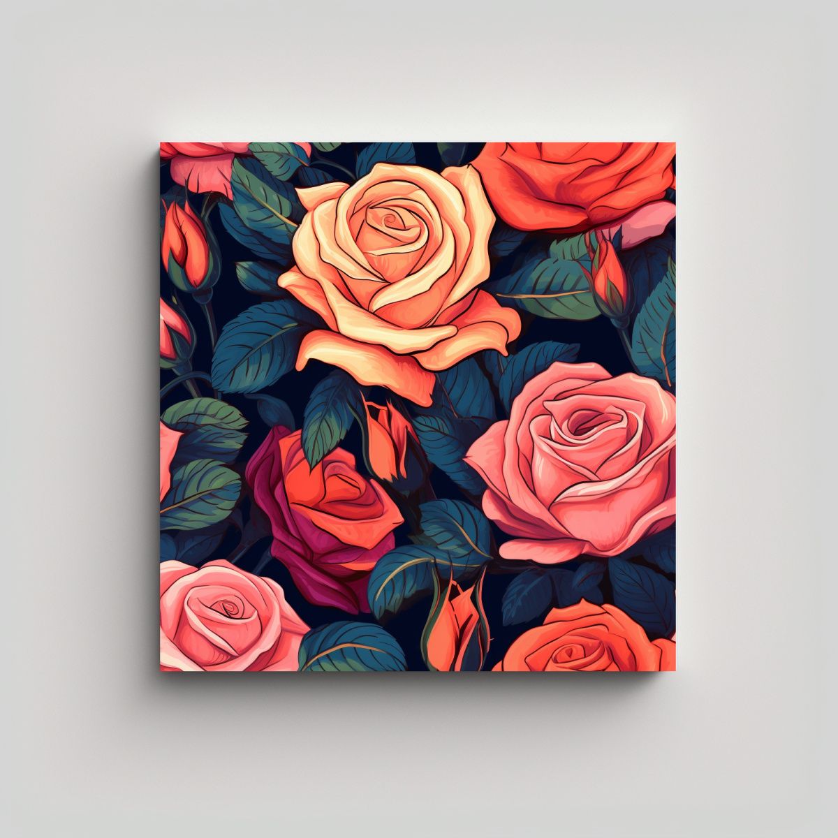 GENERICO - Arte Mural Colorido De Rosas, Lienzo Decorativo 60x60 Cm