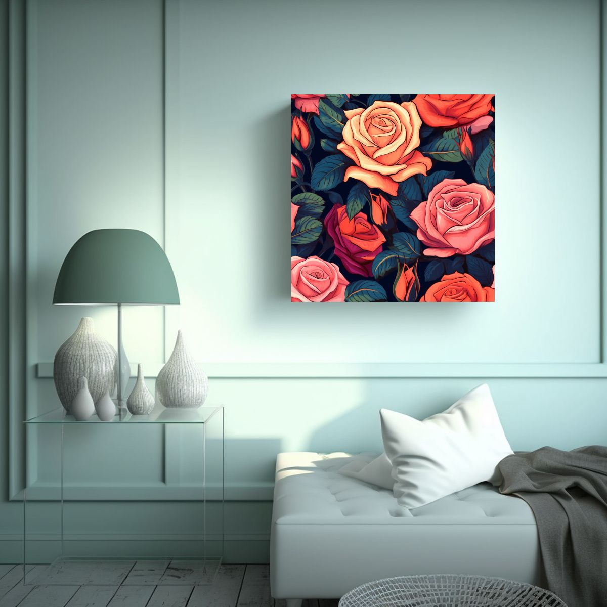 GENERICO - Arte Mural Colorido De Rosas, Lienzo Decorativo 60x60 Cm