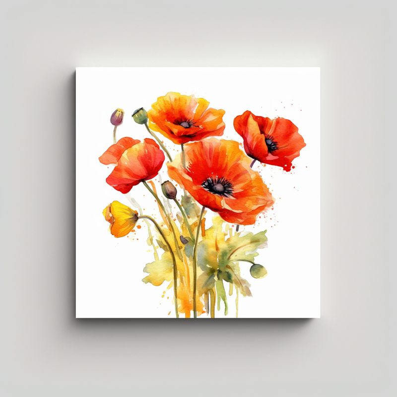 GENERICO - Vitalidad Elfiky Poppy Flores Acuarela 80x80 Cm
