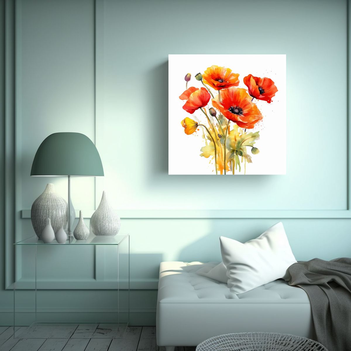 GENERICO - Vitalidad Elfiky Poppy Flores Acuarela 60x60 Cm