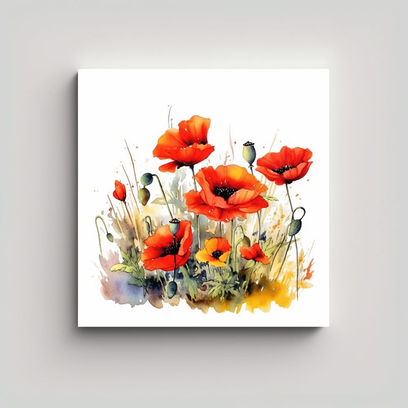 GENERICO - Campo De Flores De Amapola Acuarela Ilustración 70x70 Cm