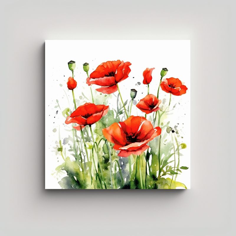 GENERICO - Cuadro Abstracto Campo De Amapolas Acuarela 50x50 Cm