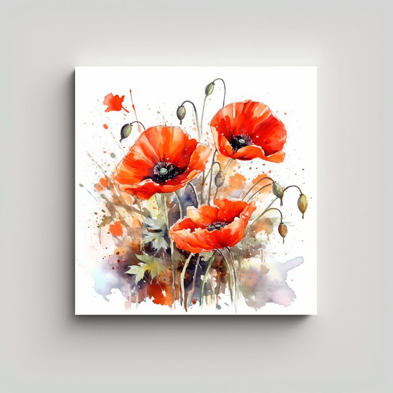 GENERICO - Pintura De Flores De Amapola Acuarela Expresiva 60x60 Cm