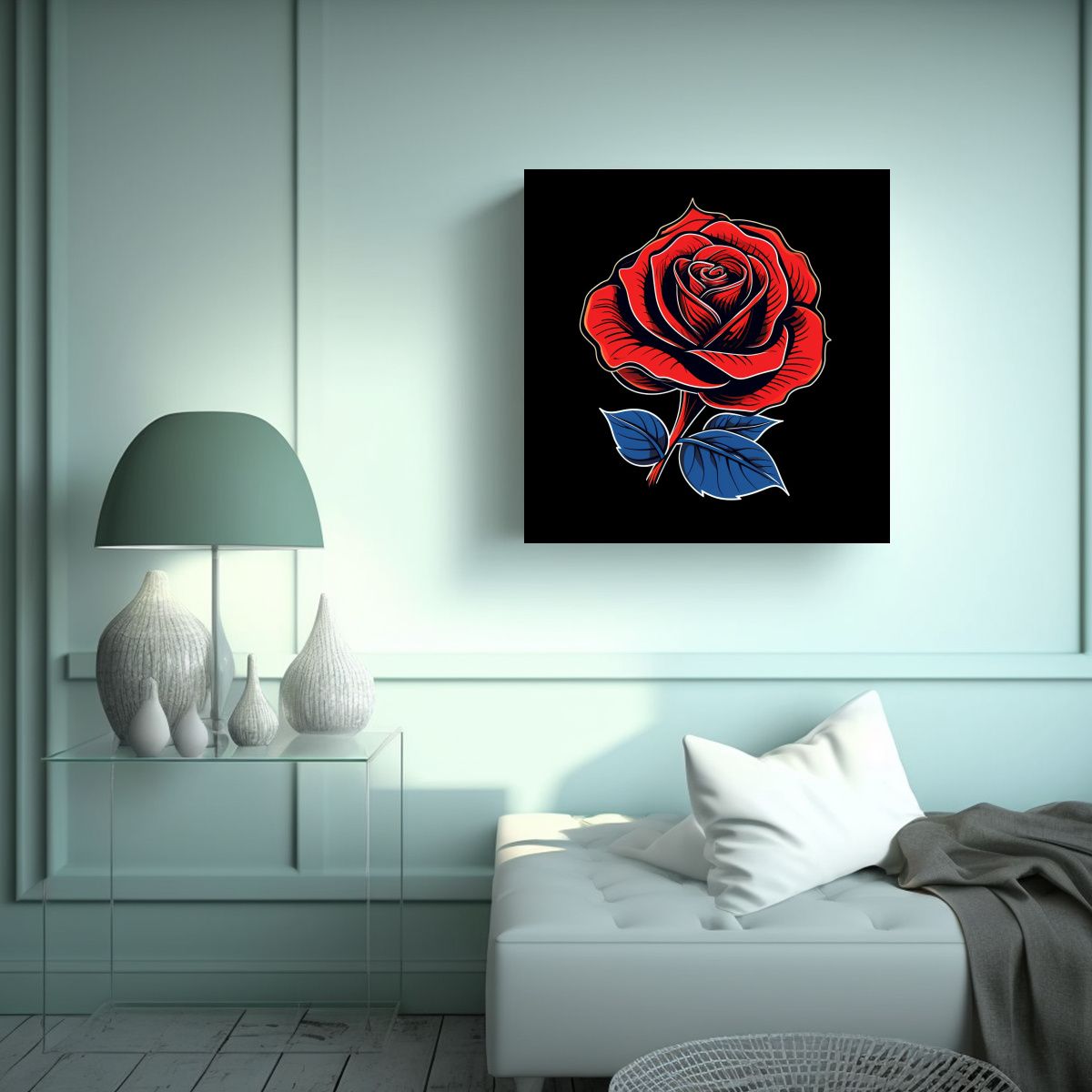GENERICO - Vanguardia Lienzo Regalo Arte Pop Rosa Roja Fondo 50x50 Cm