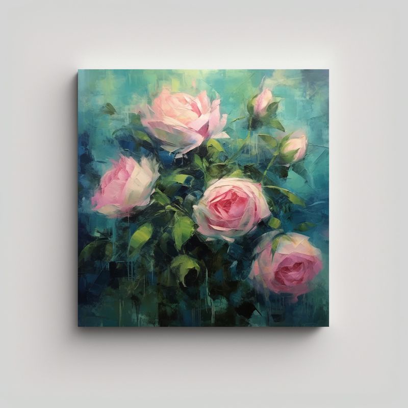 GENERICO - Impresionante Lienzo De Finas Lineas Con Rosas En 60x60 Cm