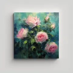 GENERICO - Impresionante Lienzo De Finas Lineas Con Rosas En 50x50 Cm
