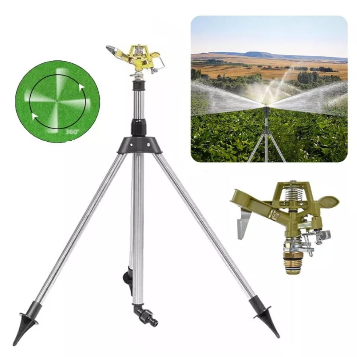 KUANGYE - Kit De Riego- Aspersor Impacto Bronce 12 Y Trípode Aluminio…