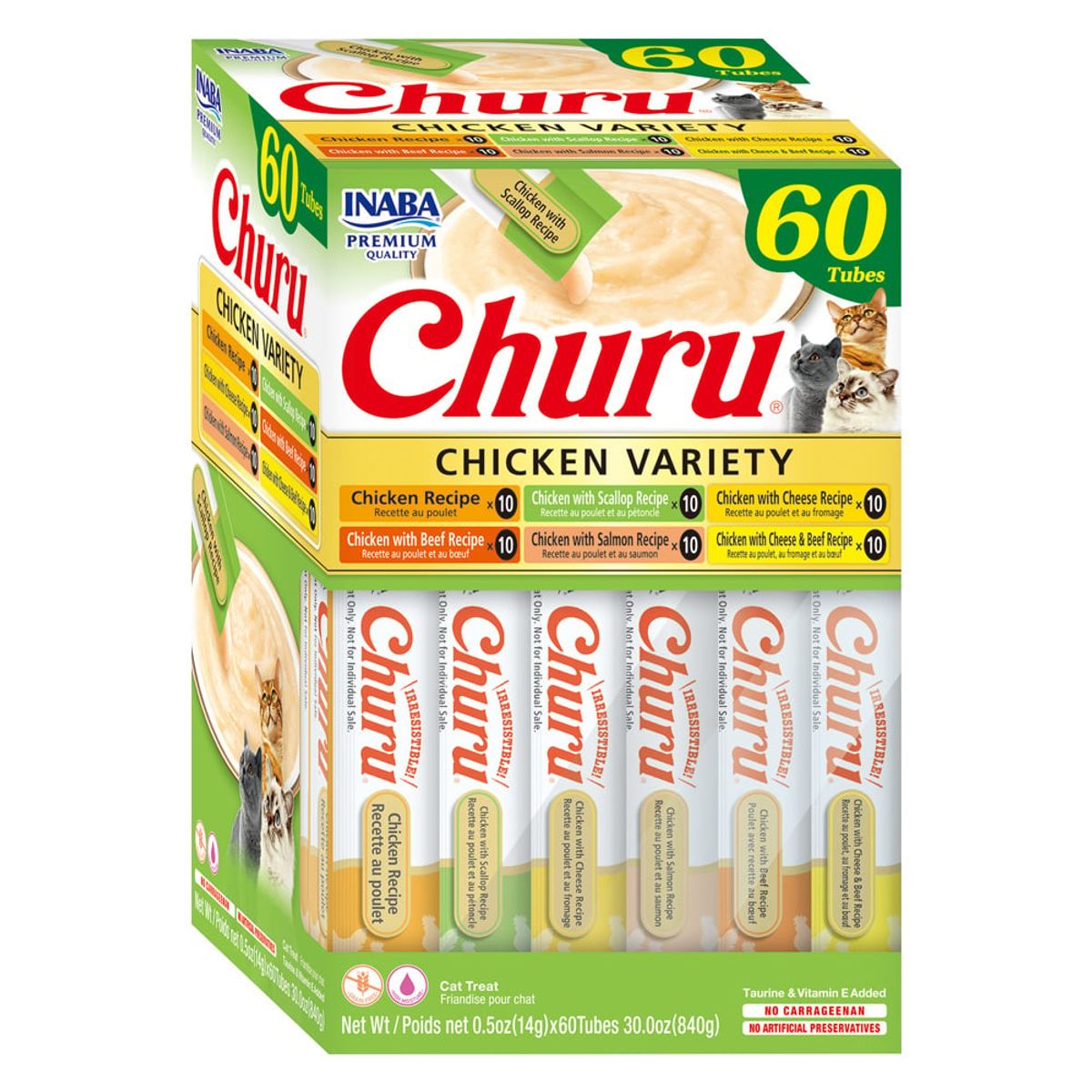 CHURU - Inaba Churu Snack Gato Mix Sabor Pollo, 60 Tubitos