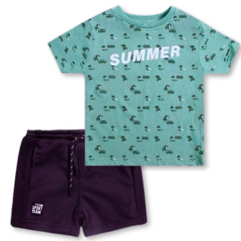 TEDMIMAK - Set 2 Piezas Conjunto Niño Polera y Short 100% Algodón Happy Summer_.