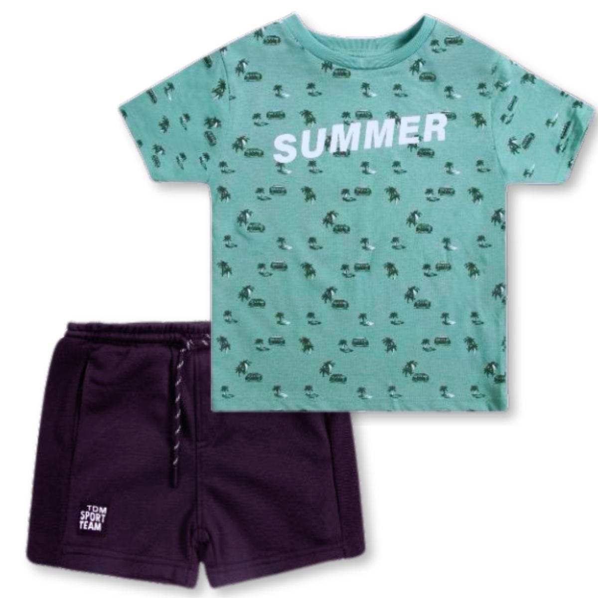 TEDMIMAK - Set 2 Piezas Conjunto Niño Polera y Short 100% Algodón Happy Summer