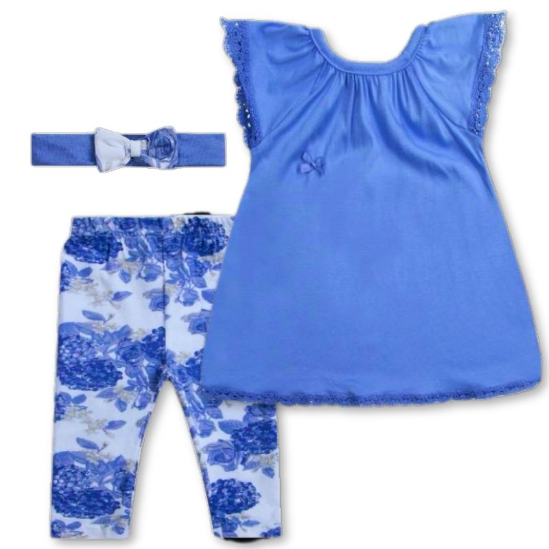 TEDMIMAK - Set 2 Piezas Conjunto Bebe Niña 100% Algodón Bluish Flower