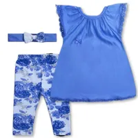 Set 2 Piezas Conjunto Bebe Niña 100% Algodón Bluish Flower