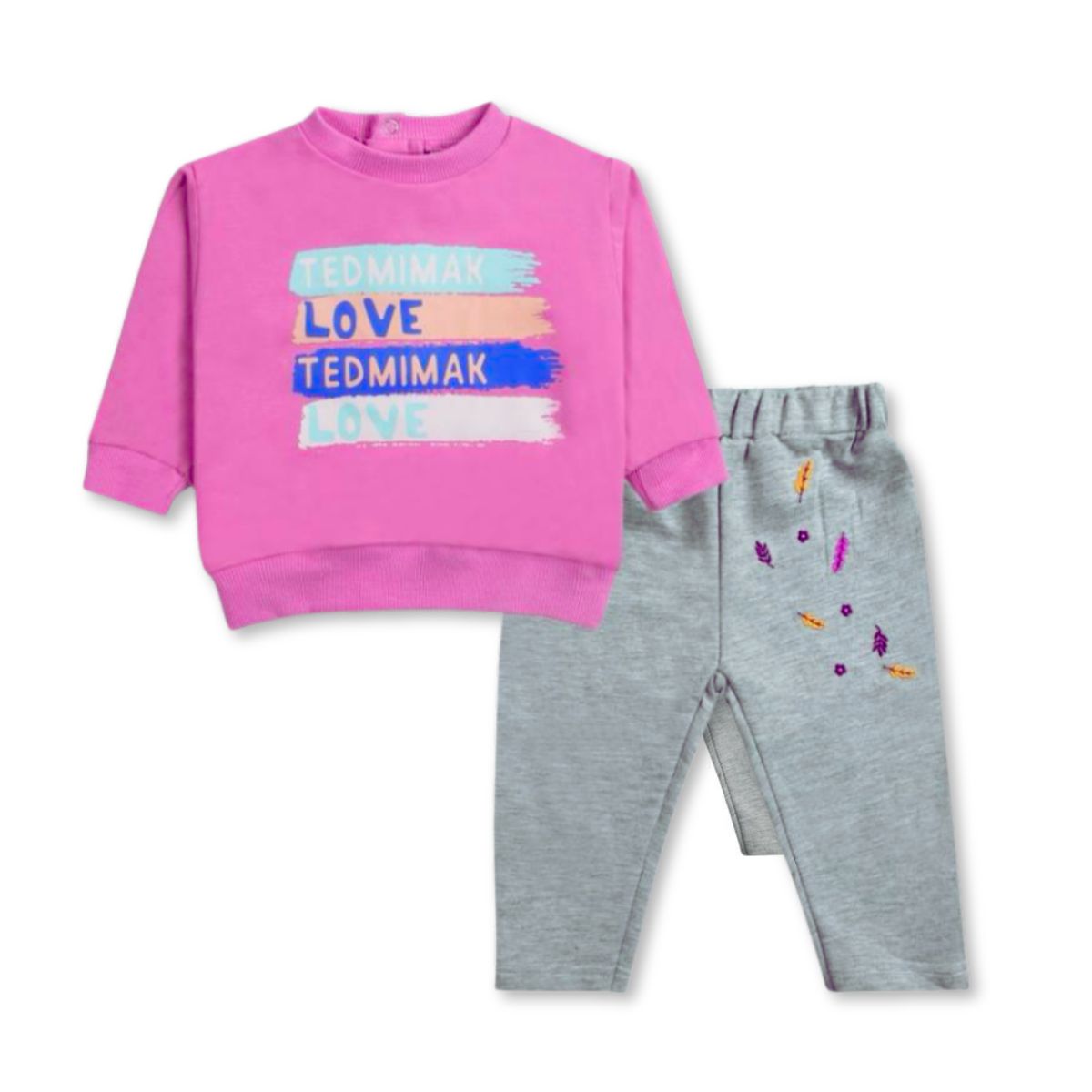 TEDMIMAK - Set 2 piezas Conjunto Buzo Poleron Niña 100% Algodón Pink Love