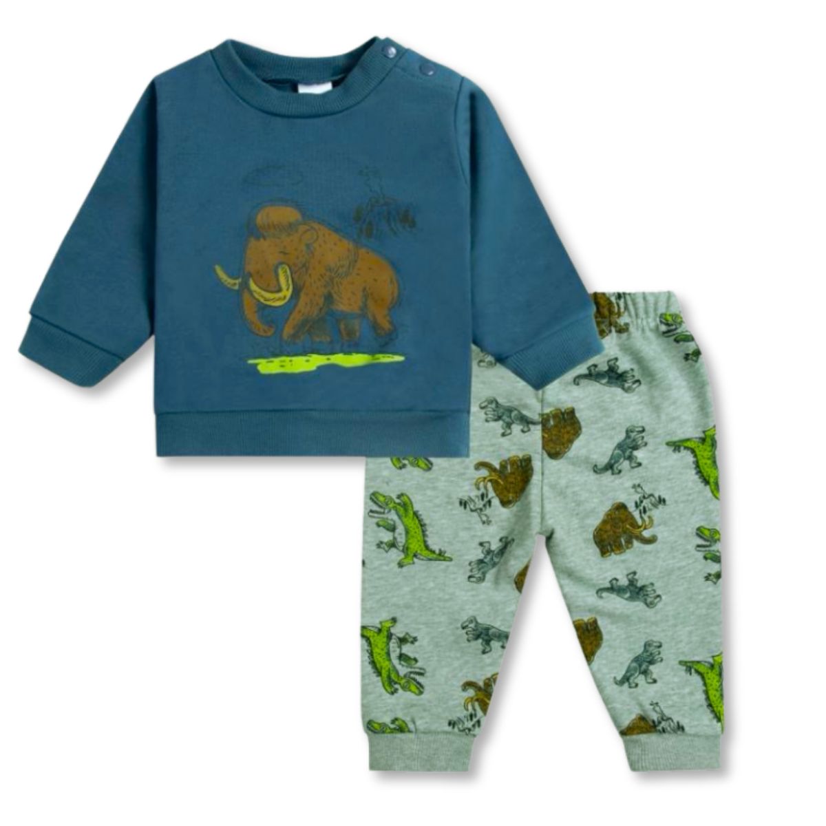 TEDMIMAK - Set 2 piezas Conjunto Buzo Poleron Niño 100% Algodon Green Dinosaurs