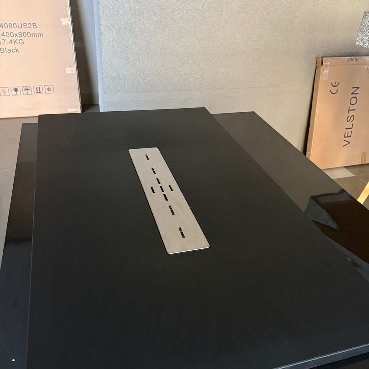 VELSTON - Receptaculo de ducha Negro SMC 120X70cm altura 3cm Textura Piedra Artificial con Gelcoat ISO-NPG