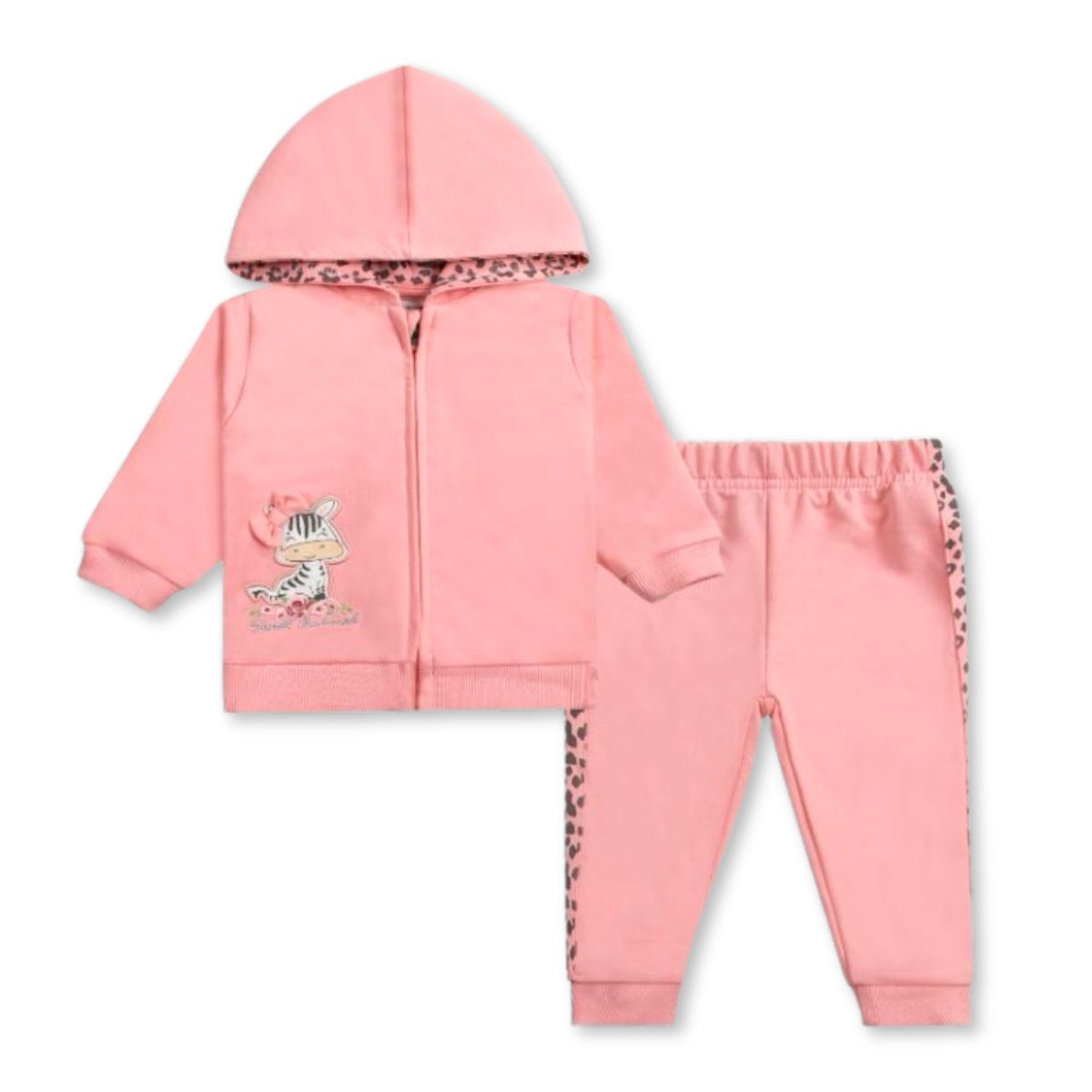 TEDMIMAK - Set 2 piezas Conjunto Buzo Poleron Bebe Niña 100% Algodón Cebra Rosa