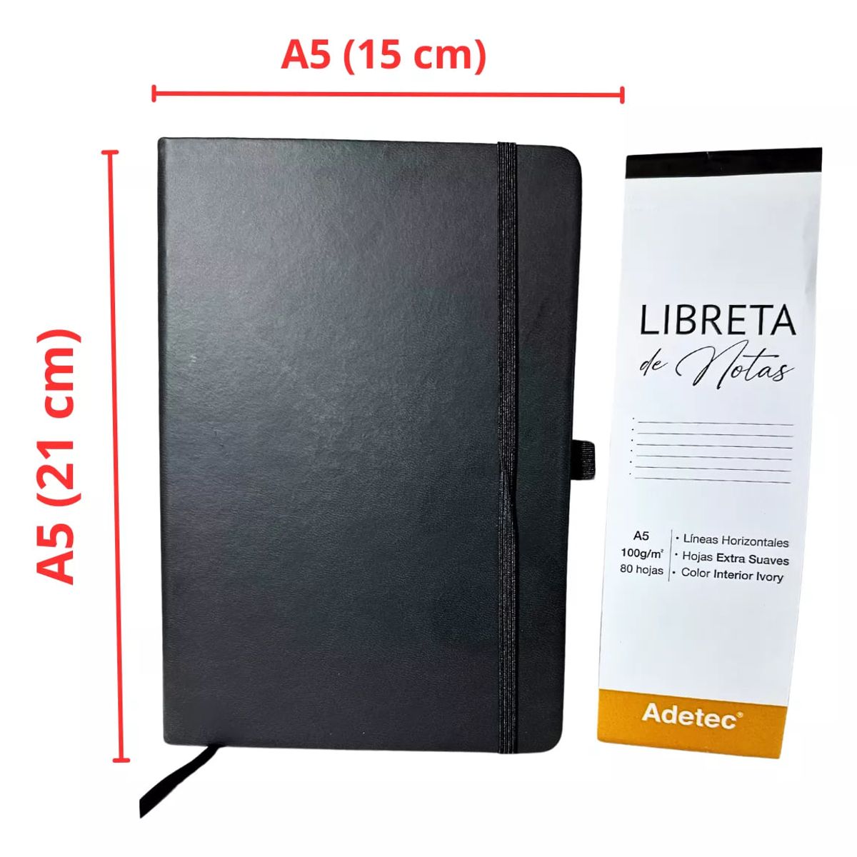 ADETEC - Libreta De Notas A5 Cosida Papel Beige 100 g X 80 Hojas