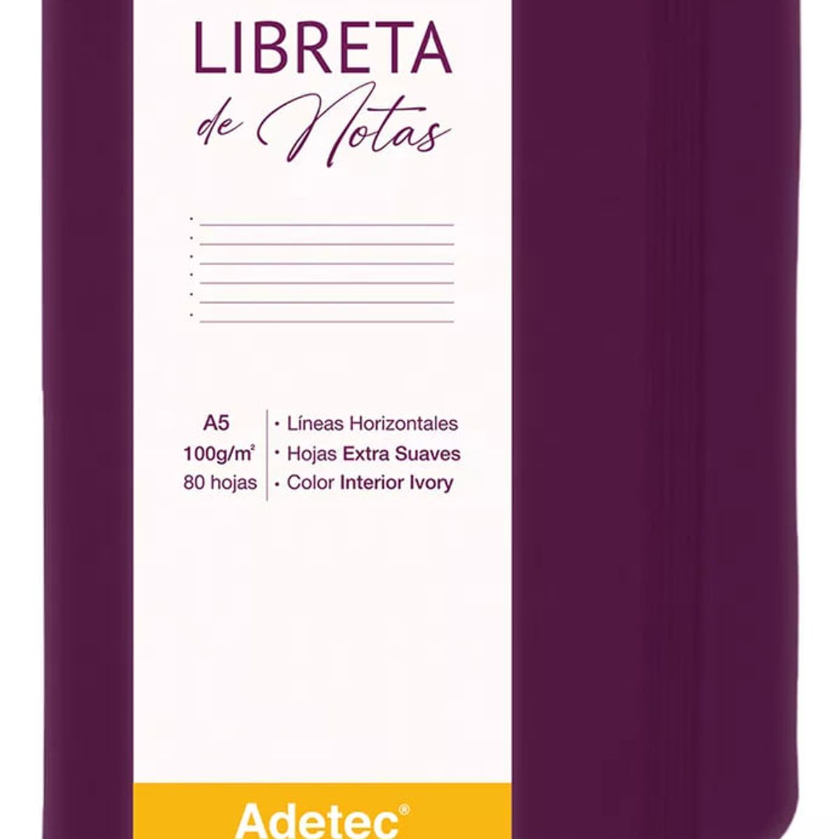 ADETEC - Libreta De Notas A5 Cosida Papel Beige 100 g X 80 Hojas