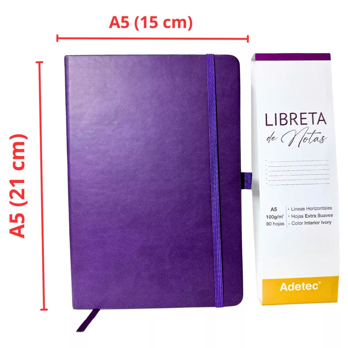 ADETEC - Libreta De Notas A5 Cosida Papel Beige 100 g X 80 Hojas