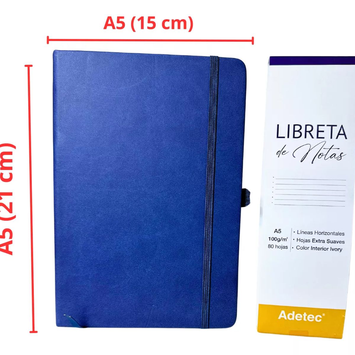 ADETEC - Libreta De Notas A5 Cosida Papel Beige 100 g X 80 Hojas