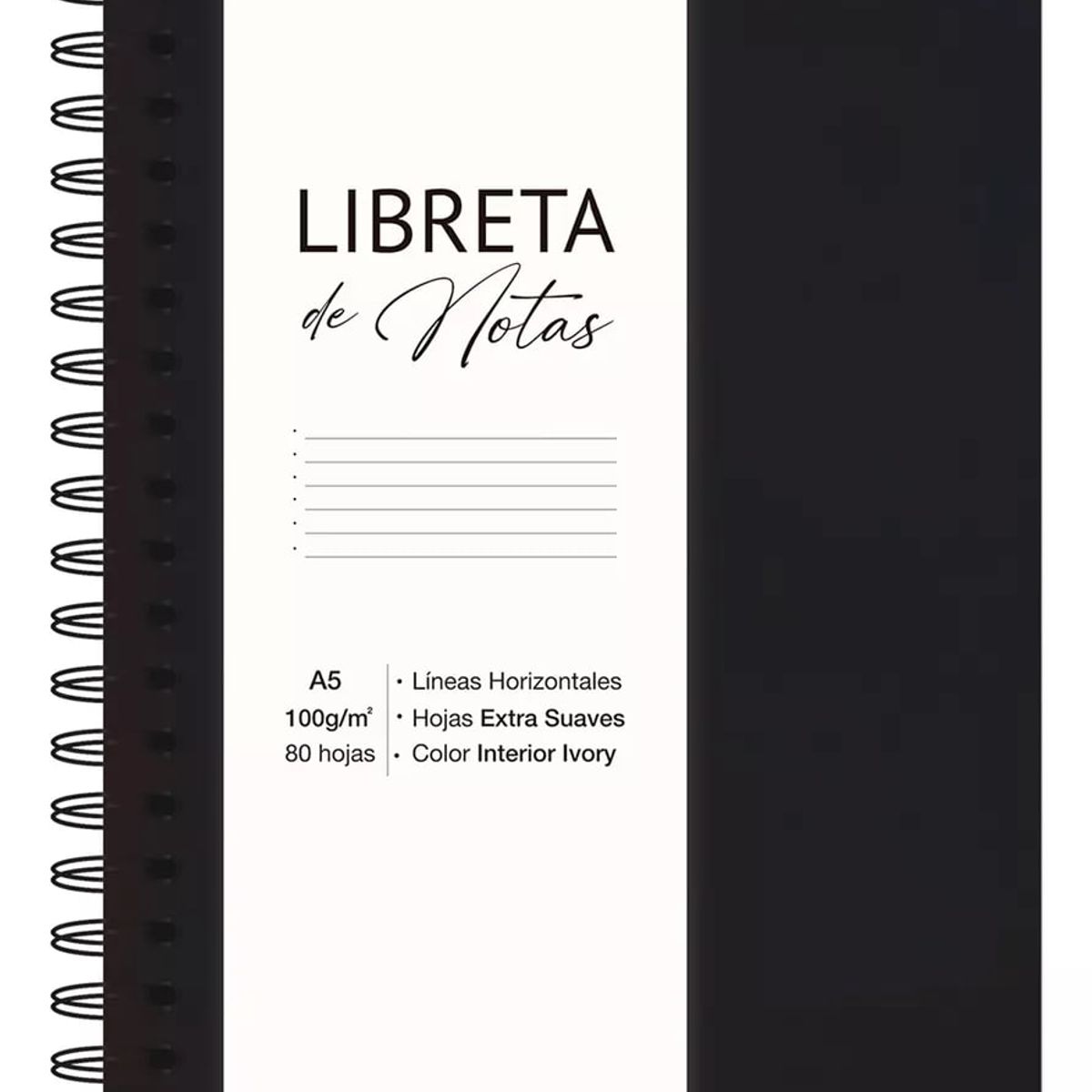 ADETEC - Libreta De Notas A5 Anillado Papel Beige 100 g X 80 hojas