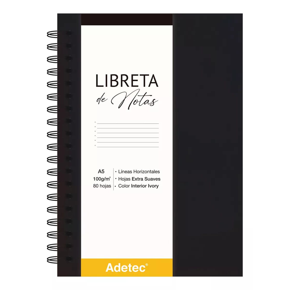 ADETEC - Libreta De Notas A5 Anillado Papel Beige 100 g X 80 hojas