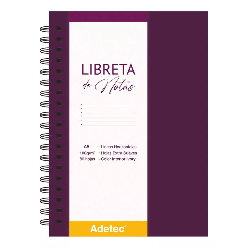ADETEC - Libreta De Notas A5 Anillado Papel Beige 100 g X 80 hojas