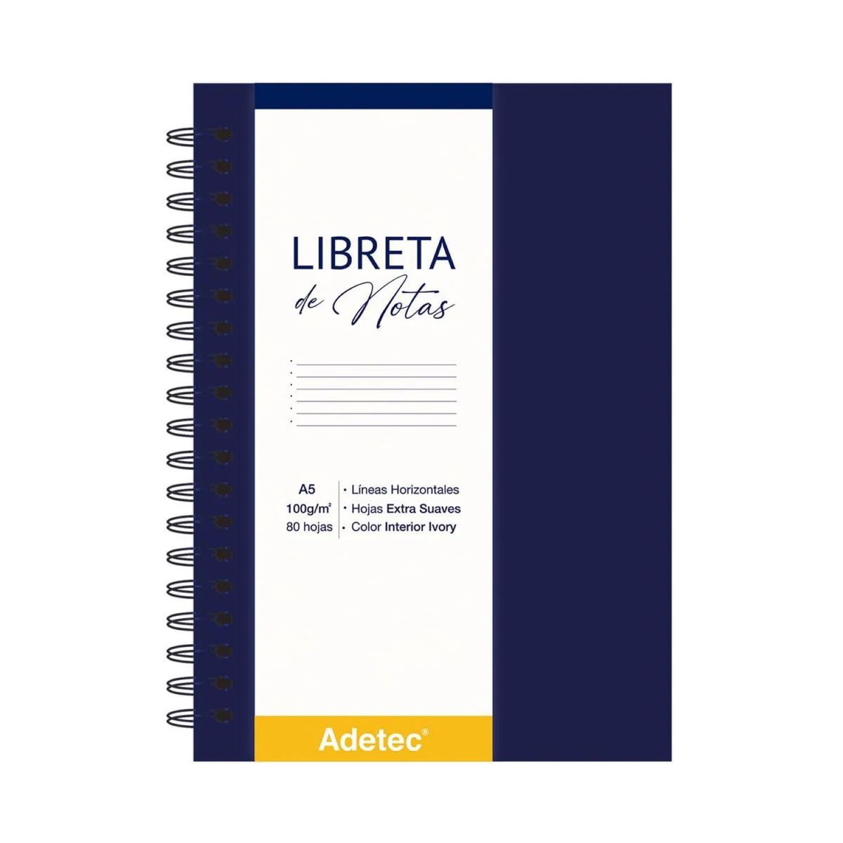 ADETEC - Libreta De Notas A5 Anillado Papel Beige 100 g X 80 hojas