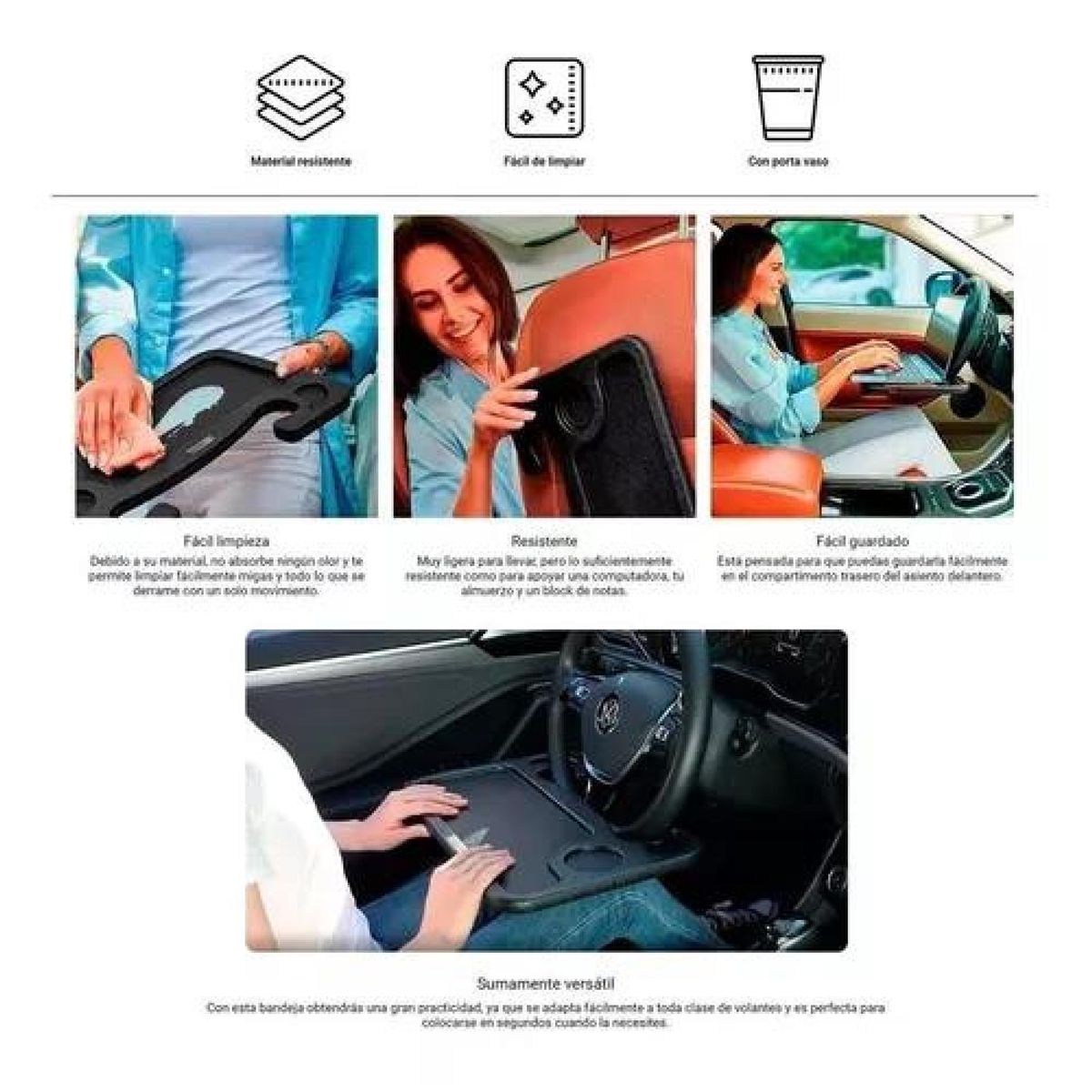 GENERICO - Mesa Bandeja para Volante de Auto Comida o Escritorio Negra