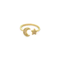 ANDREA COGGIOLA JOYAS - Anillo Luna Estrella Ajustable Circón Enchapado Oro 18K