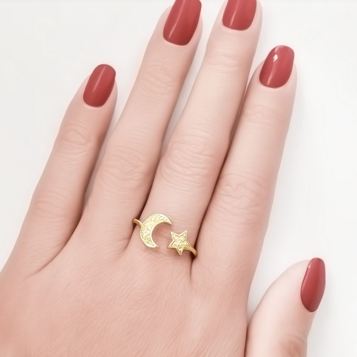 COGGIOLA - Anillo Luna Estrella Ajustable Circón Enchapado Oro 18K