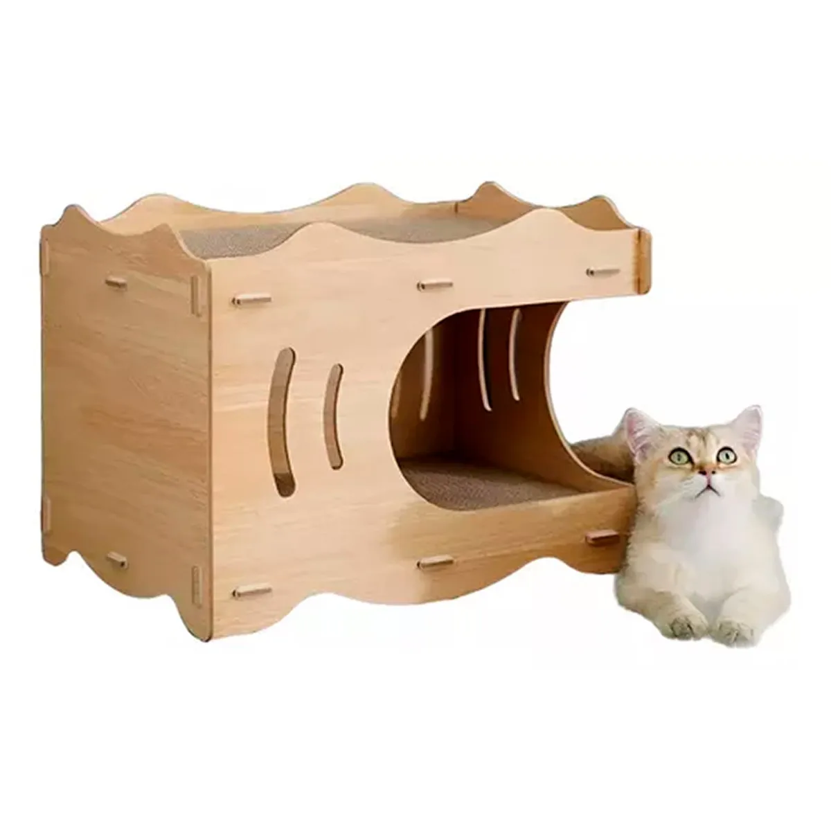 ESHOPANGIE - Cama Casa De Madera Para Gatos Con Rascador Interno