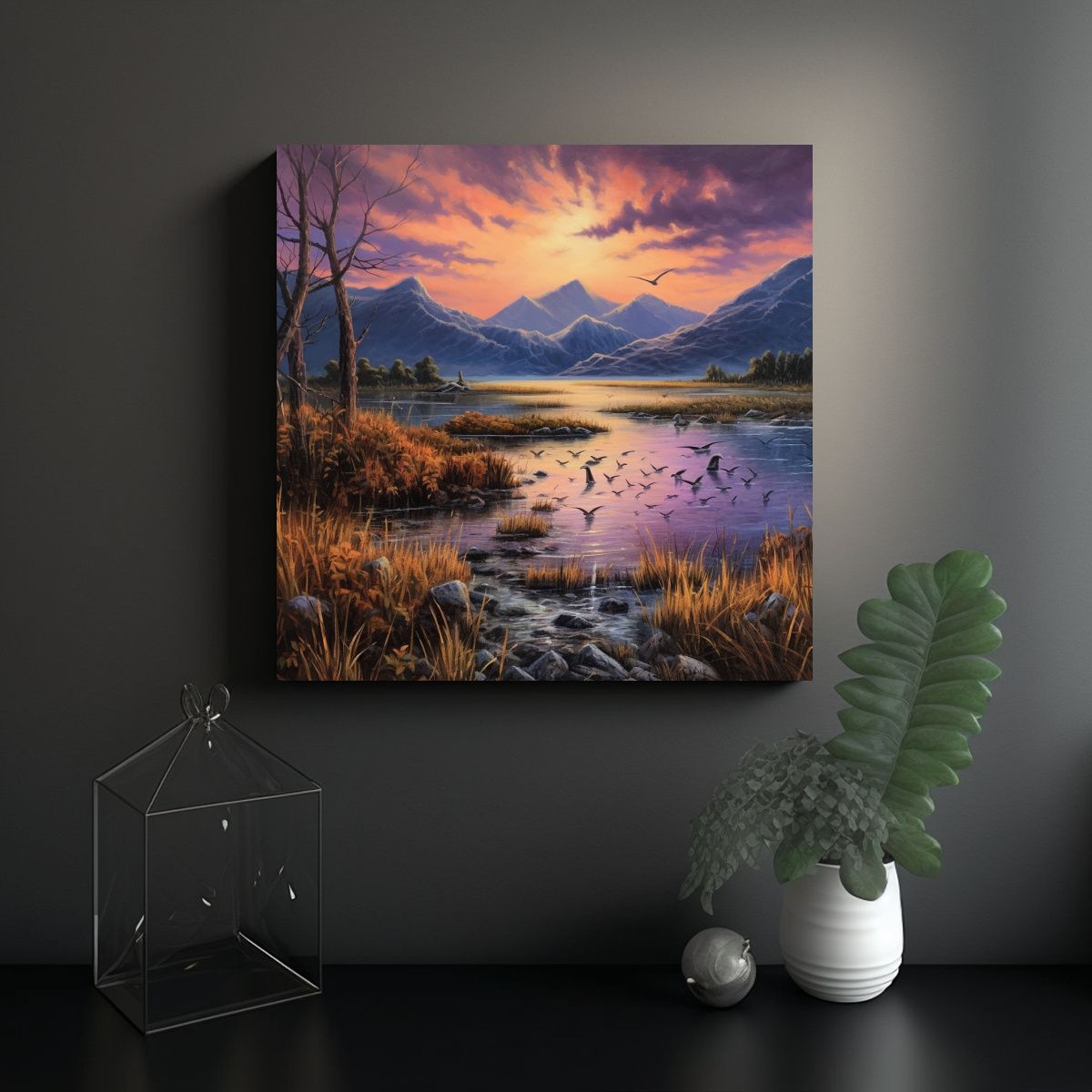 GENERICO - Pintura Fina De Paisaje De Montaña Con Lago Al 50x50 Cm