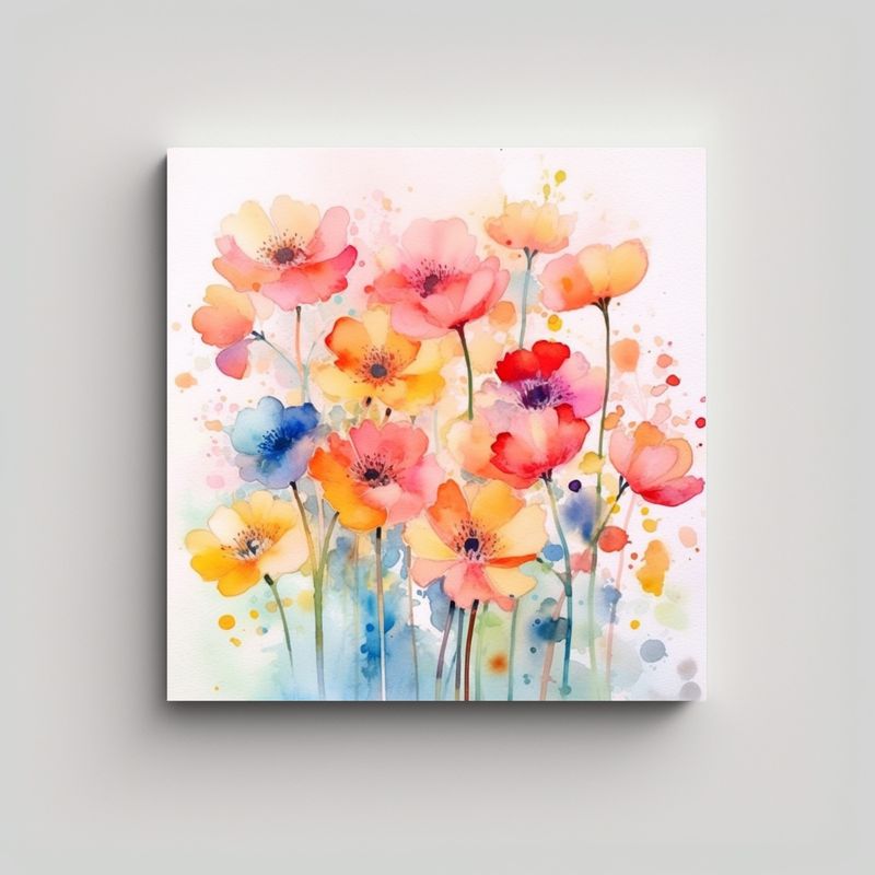 GENERICO - Ilustración Duradera De Flores Acuarela Bokeh En 80x80 Cm